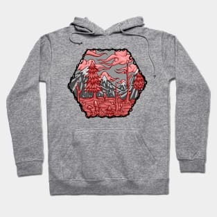 Red and Gray Cartoon Forest Hoodie